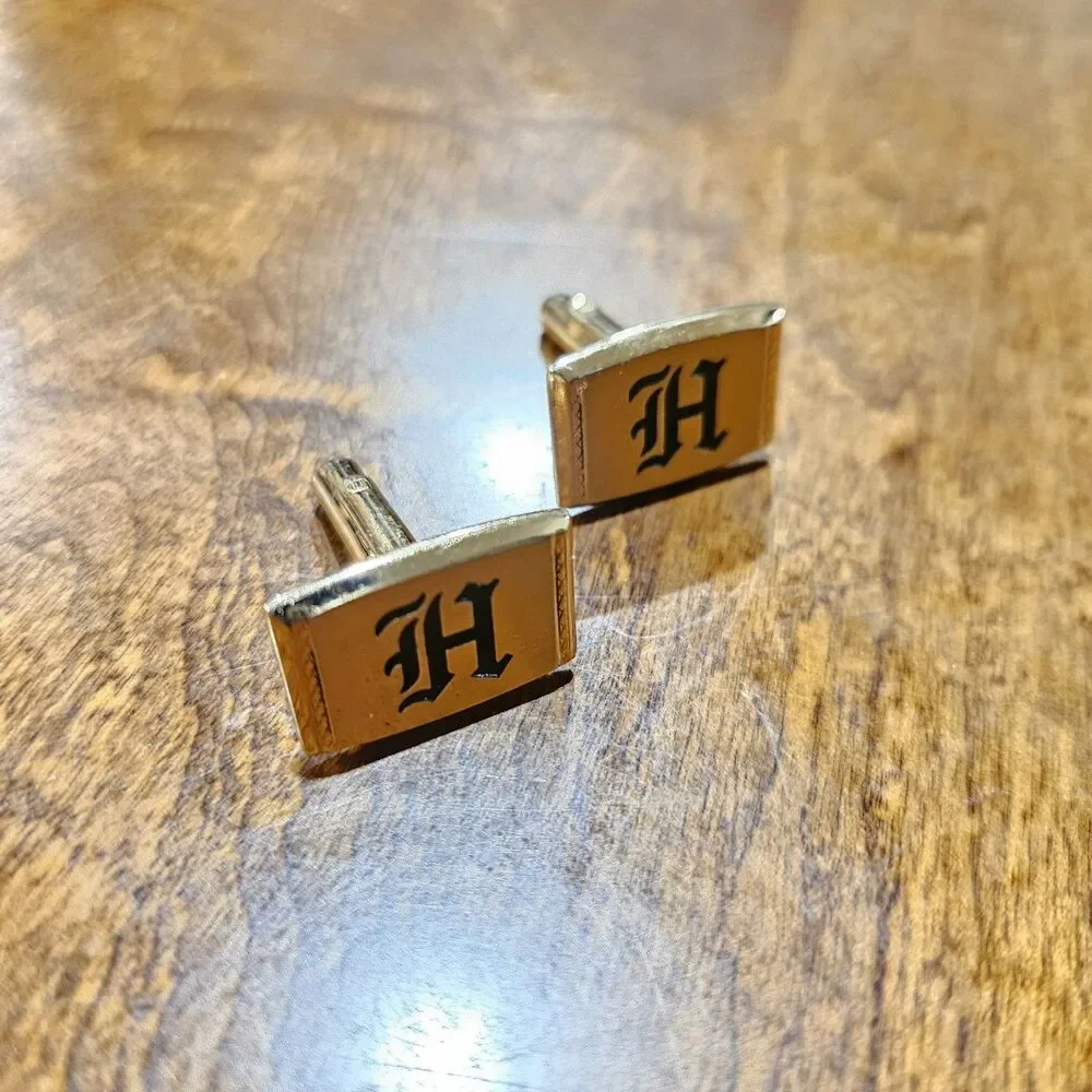 Vintage HICKOK USA Gold Tone Initial F Monogram Cufflinks Classic Men's Letter H